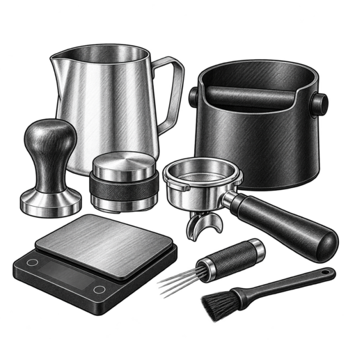 طرح اسکچ مجموعه ابزار حرفه‌ای باریستا